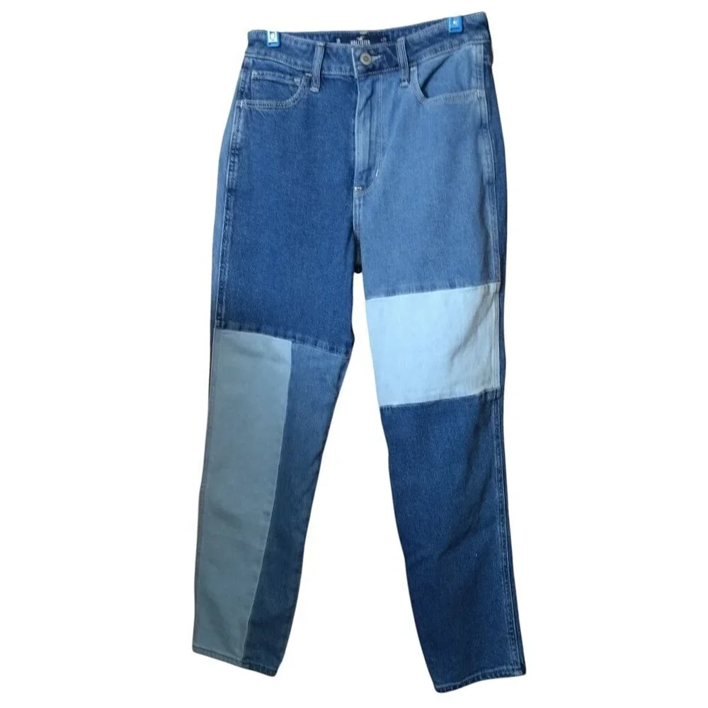 Hollister Ultra High-Rise Mom Jeans Juniors Size 3 W26 L27 Patchwork Denim Jeans